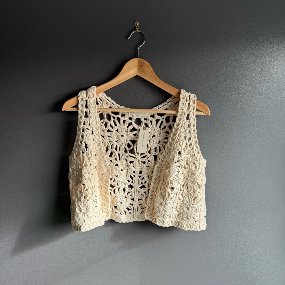 Anthropologie Women Cream Cotton Crochet Crop Vest Brand New With Tags NWT